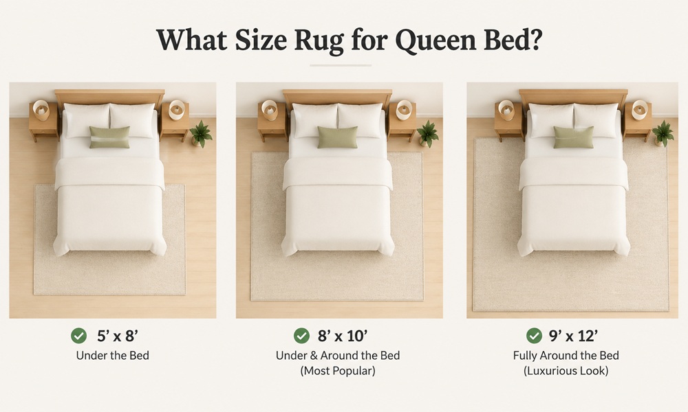 what size rug for queen bed